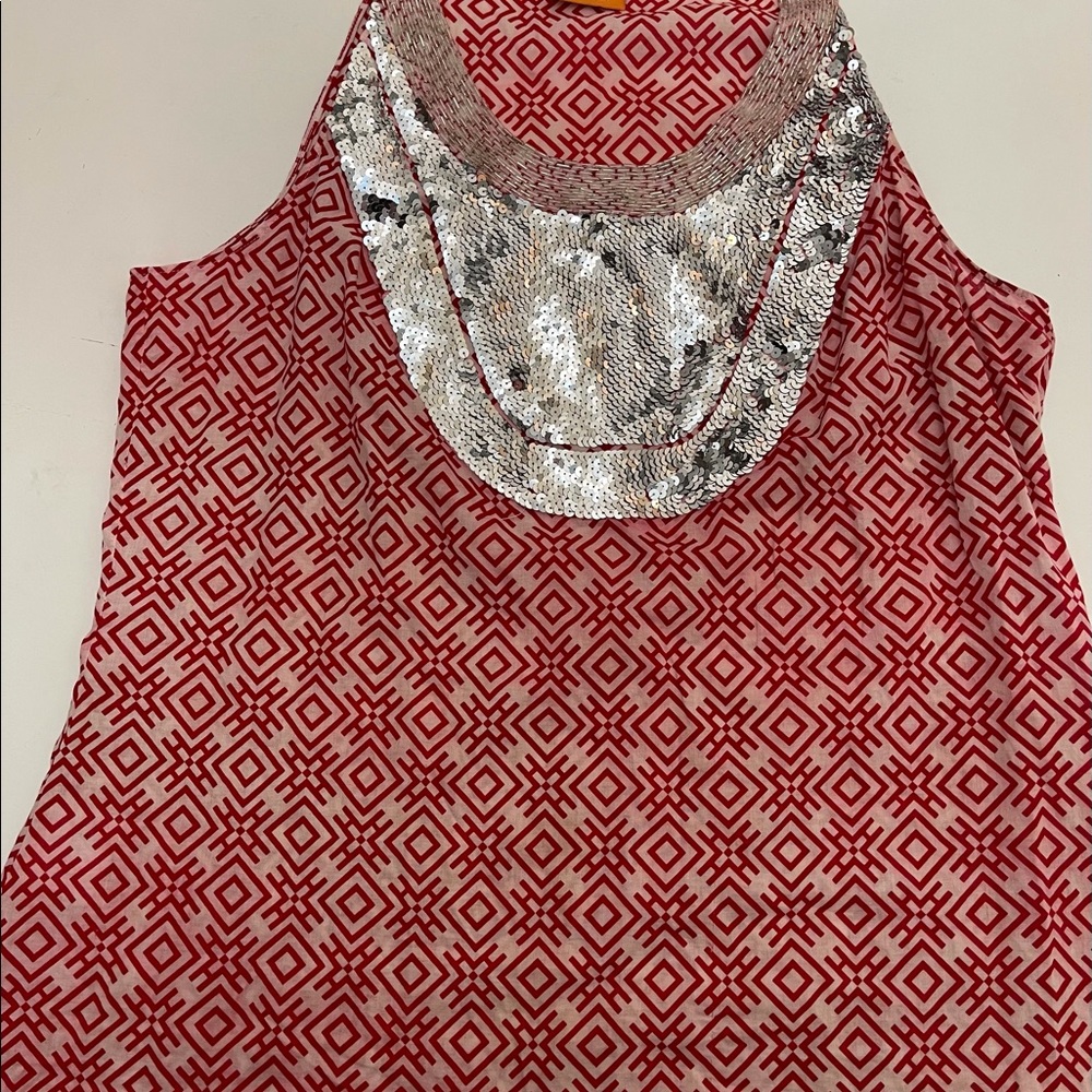 Tory Burch Patterned Sleeveless Top with Sequins